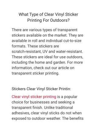 What Type of Clear Vinyl Sticker Printing For Outdoors