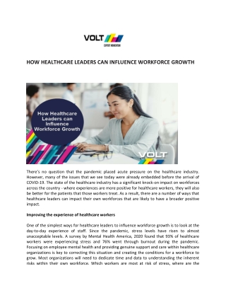 How healthcare leaders can influence workforce growth - Volt International