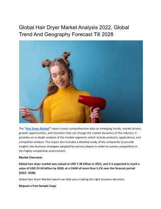Global Hair Dryer Market Analysis 2022, Global Trend And Geography Forecast