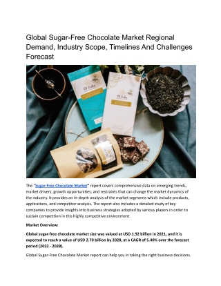 Global Sugar-Free Chocolate Market Regional Demand, Industry Scope, Timelines An