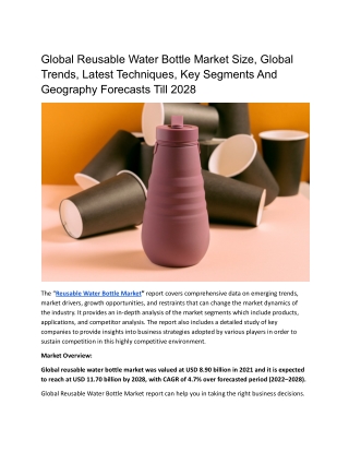 Global Reusable Water Bottle Market Size, Global Trends, Latest Techniques