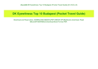 [Epub]$$ DK Eyewitness Top 10 Budapest (Pocket Travel Guide) [K.I.N.D.L.E]