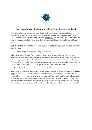 Use State-of-the-art Budget App to Keep Your Expenses on Track