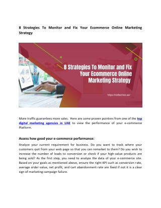 8 Strategies To Monitor and Fix Your Ecommerce Online Marketing Strategy