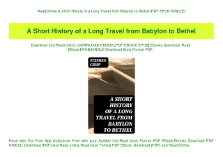 ReadOnline A Short History of a Long Travel from Babylon to Bethel [PDF EPUB KINDLE]