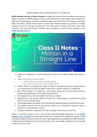 NCERT Solutions Class 11 Physics Motion in a Straight Line