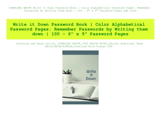 DOWNLOAD EBOOK Write it Down Password Book  Color Alphabetical Password Pages Remember Passwords by Writing them down  1