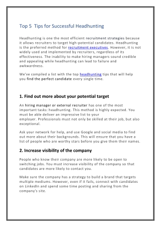 Top 5  Tips for Successful Headhunting