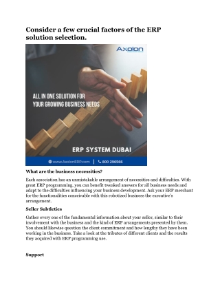 Consider a few crucial factors of the ERP solution selection.