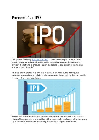 Purpose of an IPO