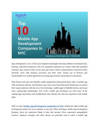 Top 10 Mobile App Development Companies in NYC