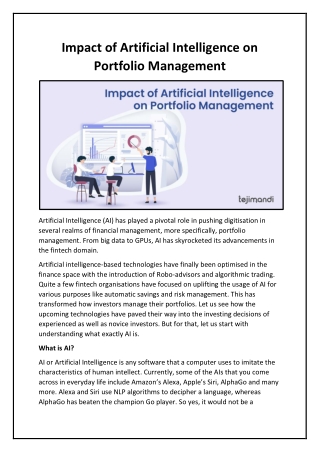 Impact of Artificial Intelligence on Portfolio Management