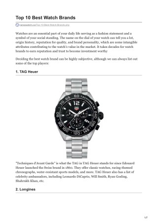 Top 10 Best Watch Brands