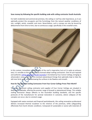 Save money by following the specific building code with ceiling contractor South Australia