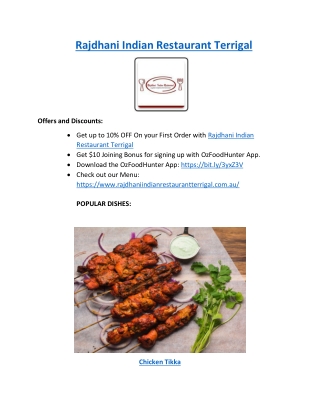 Up to 10% Offer from Rajdhani Indian Restaurant - Order Now