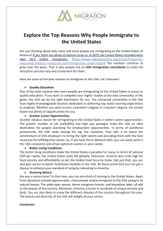 Strategic Migration Services - Explore the Top Reasons Why People Immigrate to