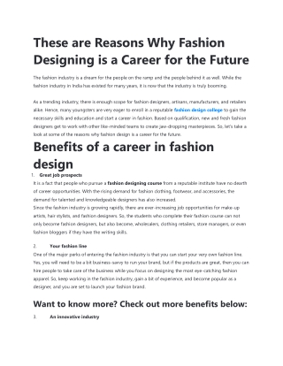 These are Reasons Why Fashion Designing is a Career for the Future