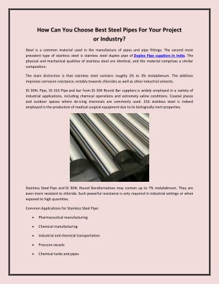 How Can You Choose Best Steel Pipes For Your Project or