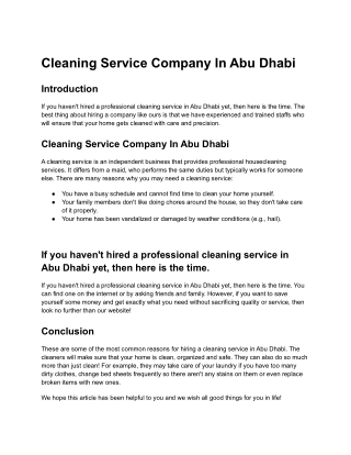 Cleaning Service Company In Abu Dhabi