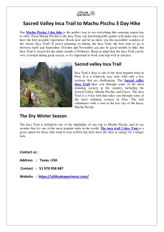 Sacred Valley Inca Trail to Machu Picchu 3 Day Hike
