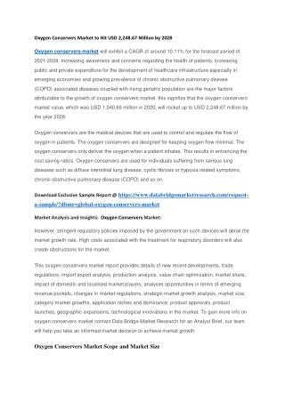 Oxygen Conservers Market to Hit USD 2,248.67 Million by 2028