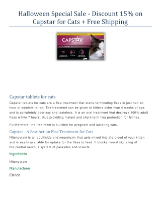 Halloween Special Sale - Discount 15% on Capstar for Cats   Free Shipping