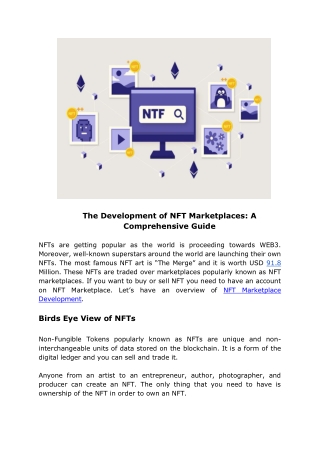 The Development of NFT Marketplaces: A Comprehensive Guide