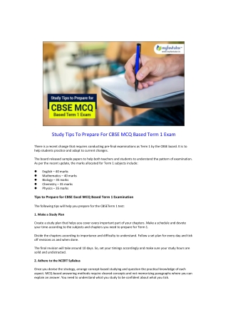 Study Tips To Prepare For CBSE MCQ Based Term 1 Exam