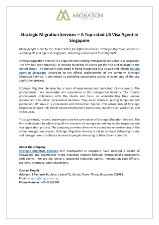 Strategic Migration Services – A Top-rated US Visa Agent in Singapore