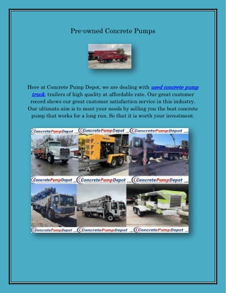 Pre-owned Concrete Pumps, concretepumpdepot.com