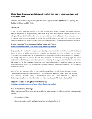Global Drug Discovery Market report, market size and forecast to 2028