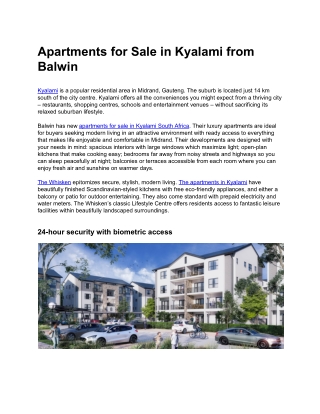 Apartments for Sale in Kyalami from Balwin