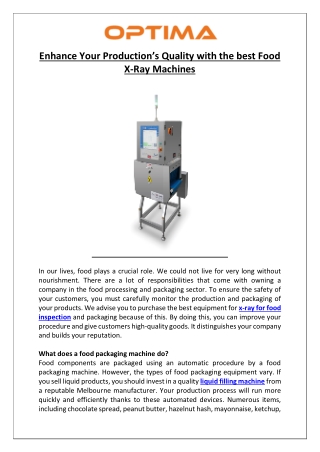 Enhance Your Production’s Quality with the best Food X-Ray Machines