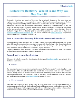 Restorative Dentistry- What it is and Why You May Need It