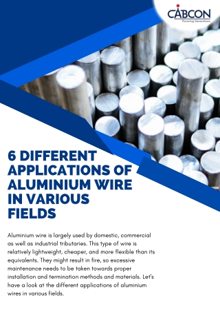 6 Different Applications of Aluminium Wire in Various Fields