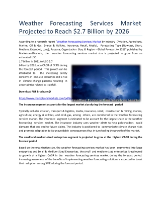 Weather Forecasting Services Market Projected to Reach $2.7 billion by 2026