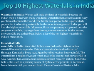 Top 10 Highest Waterfalls in India