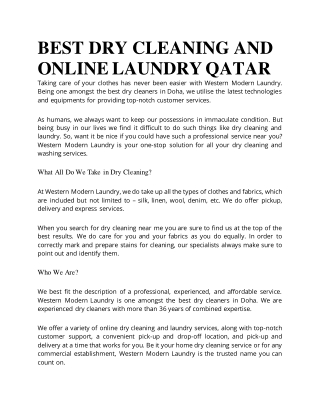 BEST DRY CLEANING AND ONLINE LAUNDRY QATAR