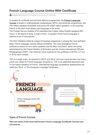 French Language Course Online With Certificate