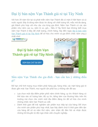 Đại lý bán nệm Vạn Thành giá rẻ tại Tây Ninh