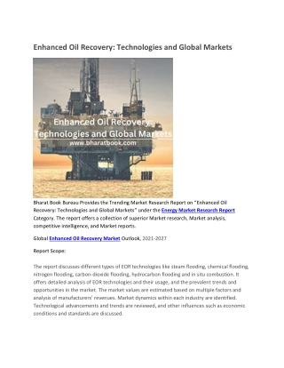 Enhanced Oil Recovery, Technologies and Global Markets