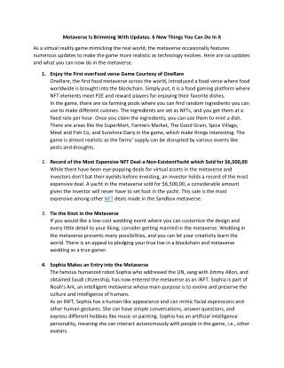 Metaverse Is Brimming With Updates. 6 New Things You Can Do In It