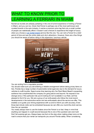 R-1 WHAT TO KNOW PRIOR TO LEARNING A FERRARI IN MIAMI