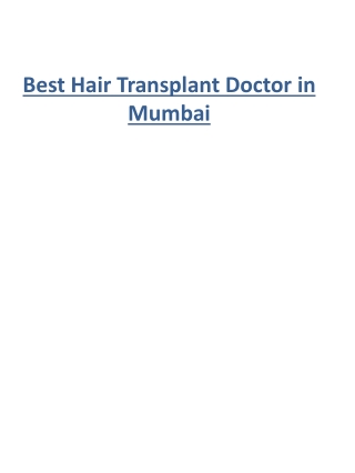 Best Hair Transplant Doctor in Mumbai