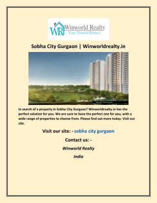 Sobha City Gurgaon  Winworldrealty in