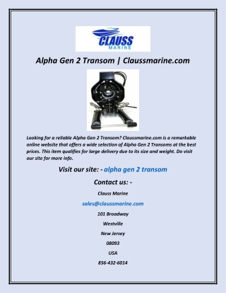 Alpha Gen 2 Transom Claussmarine com