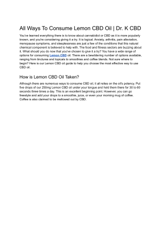 All Ways To Consume Lemon CBD Oil | Dr. K CBD