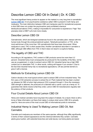 Describe Lemon CBD Oil In Detail | Dr. K CBD