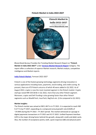 Fintech Market in India 2022-2027