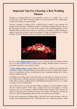 Important Tips For Choosing A Best Wedding Planner